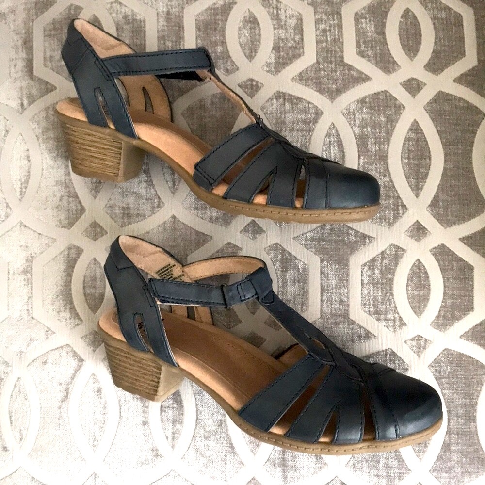 Earth Origins Marietta Capella Leather Sandals Admiral Blue 2” Heel Size 7M NWOT - Picture 8 of 8